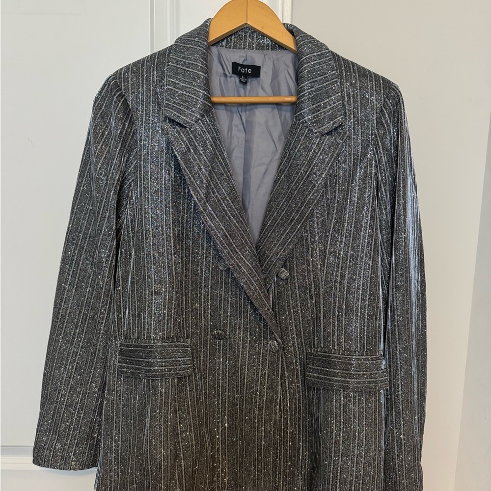 Fate Women's Metallic Pinstripe Blazer NWOT